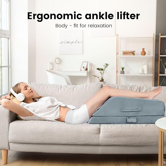 OasisSpace Double Leg Elevation Pillows for After Surgery or Rest,Single Leg Memory Foam Leg Pillow with Velvet Washable Cover for Post-Surgery, Swelling & Comfort