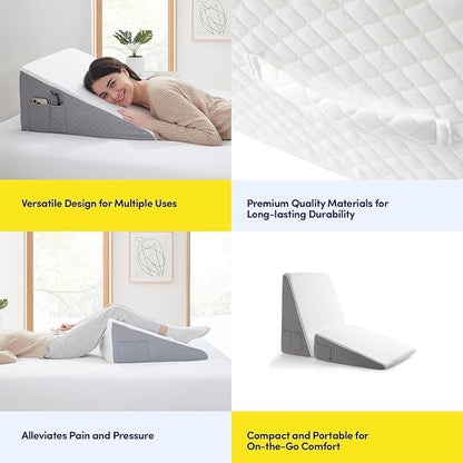 Premium Bed Wedge Pillow - Ergonomic Support for Sleeping, Post-Surgery, Acid Reflux Relief, and More - CertiPUR-US Certified Memory Foam - Removable Cover Included, Triangle, 24" x 24" x 12"