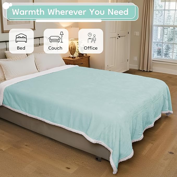 Electric Heated Blanket Full Size - 72"x84", Soft Flannel Heating Blanket, 10 Heating Levels, 1-12 H Auto Shut Off, Breathable Warm and Washable for Bed, Light Green