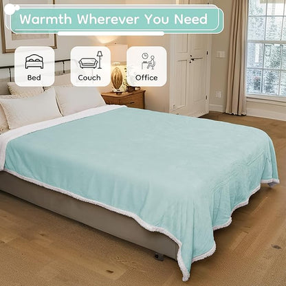 Electric Heated Blanket Throw Size - 50"x60", Soft Flannel Heating Blanket, 4 Heating Levels, 3 H Auto Shut Off, Breathable Warm and Washable for Sofa, Mint Green