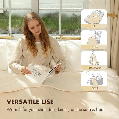 Electric Blanket Heated Throw 50" x 60" - Soft Sherpa Heated Lap Blanket with 5 Heating Levels & 4 Hours Auto Off, Heating Blanket Throw as a Gift for Grandma, Machine Washable (White)