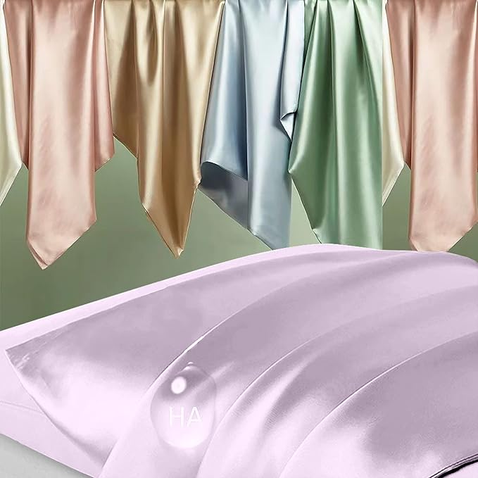 Silk Pillowcase 2 Pack, Natural Mulberry Silk Pillow Case, Anti Acne Silk Pillowcase for Hair and Skin, King Size Silk Satin Pillowcase Set of 2 with Hidden Zipper, Gifts for Women Men, Lavender