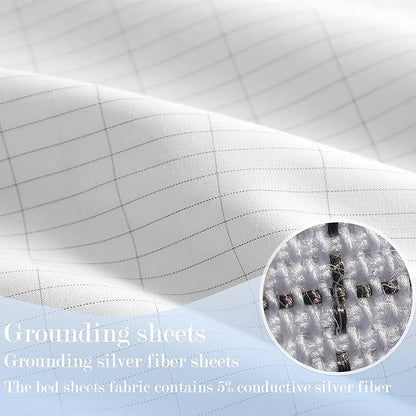 Ali King Grounding Sheets - Twin Size, Soft Cotton with Silver Fiber, 15'' Deep Pocket Earth Grounding Fitted Bed Sheets for Improved Sleep (White, Twin 39''*75''*15'')
