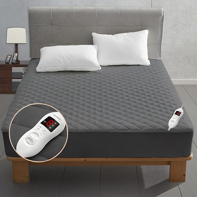 Heated Mattress Pad Twin Size, Electric Mattress Pad Cover w/Single Control 8 Heating Settings, Bed Warmer w/ 4 Auto Shut Off Settings, UL Certified, Deep Pocket, Machine Washable, Dark Grey