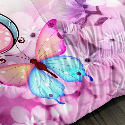 Cartoon Axolotl Comforter Kids Bedding Set,Axolotl Flower Butterfly Bedding Full Size for Boys Girls Room Kawaii Decor,Pink Toddler Comforter Sets with 2 Pillowcases.