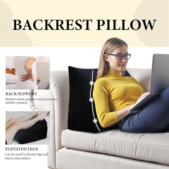 Wedge Pillow Headboard Reading Pillow Triangular Backrest Support Pillow for Sitting in Bed Positioning Support Pillow for Sofa Daybed Removable Cover