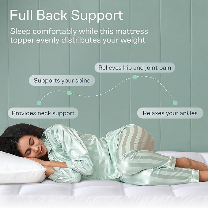 Cloud-Like California King Mattress Topper - 100% Cotton Top Mattress Pad for Back Pain Relief - Breathable & Naturally Cooling for Hot Sleepers, White