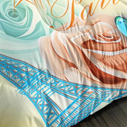 Paris Eiffel Tower Themed Bedding Butterfly Comforter 3Pcs Full Tie Dye Rose Colorful Pattern Bedding Set for Teen Girl Boy Bed Decor Romantic Building Quilt with 1 Comforter and 2 Pillowcases
