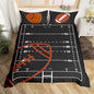 American Football Field Duvet Cover Set Full Size,Boys Ball Sports Games Themed Comforter Cover with 2 Pillowcases,Brown Rugby Gloves Sporting Equipment Bedding Set for Girls Teens, Soft Microfiber
