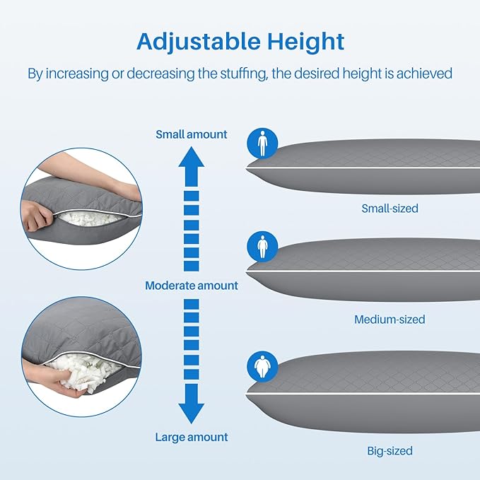 YZ HOME Long Body Pillow for Adults - Firm Body Pillow Insert with Shredded White Memory Foam, Adjustable Height, Soft Support for Side Sleeping, Pregnant Women, Washable (Grey, 20x54 Inch)