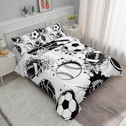 Axolotl Ball Sports Comforter Set King,Football Soccer Bedding for Boys,Football Baseball Game Comforter,Baseball Sport Bedding,Hip Hop Graffiti Artwork Bed Set for Kids Men,1 Quilt 2 Pillowcases
