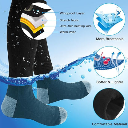 Rechargeable Heated Socks for Men & Women, 4 Heating Levels Electric Warming Socks with Battery, Breathable Feet Warmers for Skiing Hunting Cycling Winter Outdoor Activities, Black