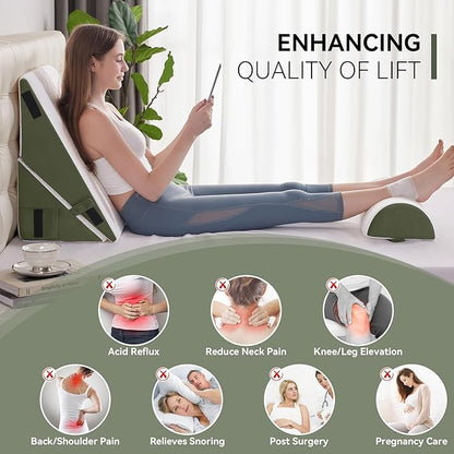 Wedge PillowSet for After Surgery, 3 PCS Bed Wedge Pillow for Sleeping, Memory Foam Orthopedic Back Pillow for Pain Relief and Acid Reflux, Adjustable Post Surgery Pillow Green