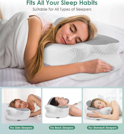 DONAMA Cervical Pillow for Sleeping, Contour Memory Foam Pillow for Neck and Shoulder Support, Ergonomic Neck Pillow for Side Back Stomach Sleepers, Bed Pillows with Cooling Pillowcase