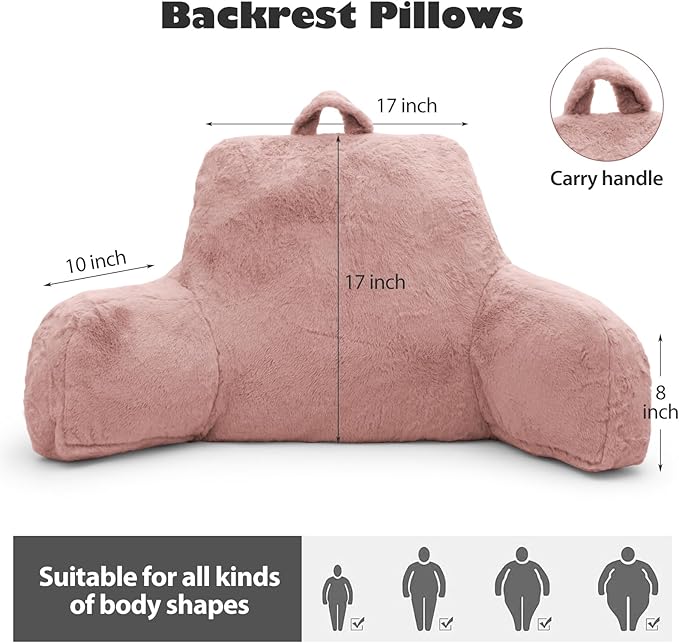 Reading Pillow, Back Support Pillow for Bed Sitting Up, Standard Bed Rest Pillow with Arms for Adults,Back Support Pillow for Couch and Chair, Bed Reading Pillow, Pink