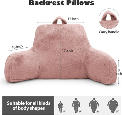 Reading Pillow, Back Support Pillow for Bed Sitting Up, Standard Bed Rest Pillow with Arms for Adults,Back Support Pillow for Couch and Chair, Bed Reading Pillow, Pink