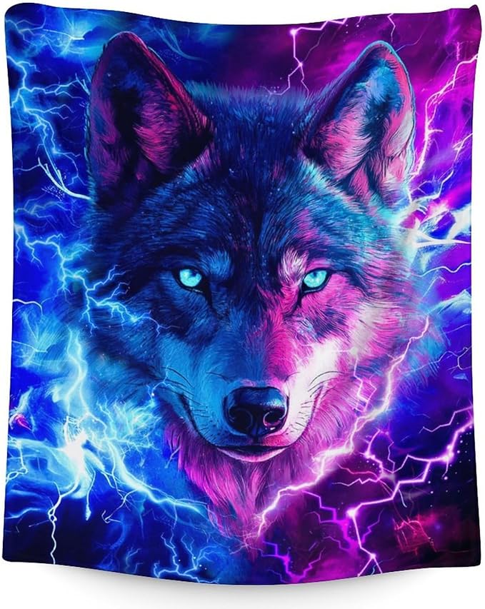 Wolf Blanket for Kids - 30 x 40 Inches Lap Size Soft Fuzzy Plush Animal Gifts for Boys - Wolf Throw Blankets Stuff Decor for Sofa, Chair
