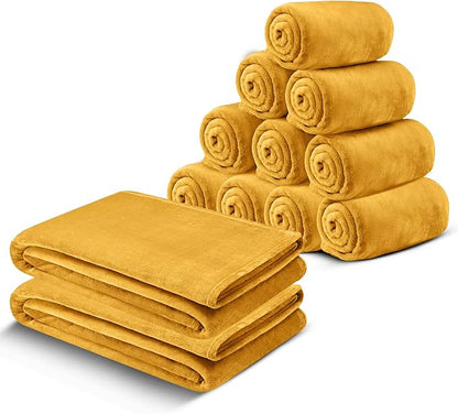 IR Imperial Rooms Fleece Blanket 12 Pack Twin Size 60 x 80 Inches - Super Soft Fluffy Throw Blanket for Sofa and Bed - Warm and Cozy Lightweight 400 GSM Microfiber Bed Throws Blankets (Twin, Ochre)