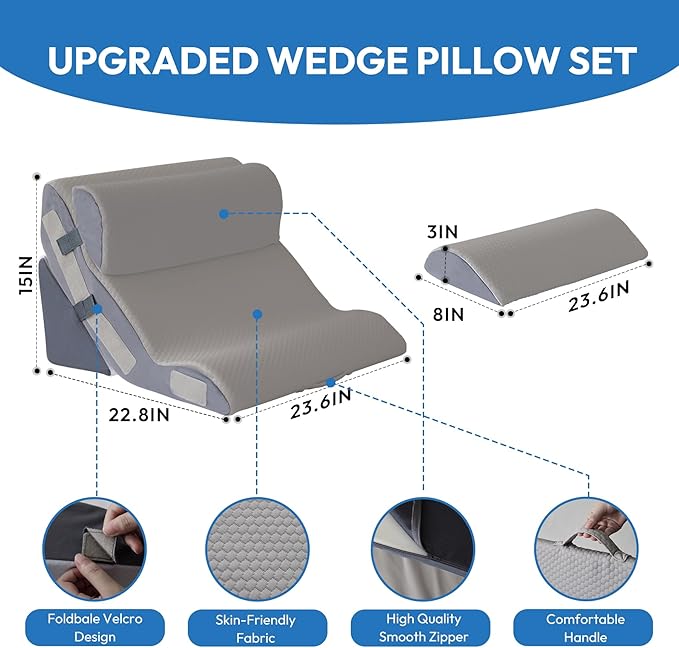 4PCS Wedge Pillow Set for After Surgery, Back Pillow for Bed Sitting up, 10-in-1 Foam Wedge Pillow for Acid Reflux & Back Pain Relief, Post Surgery Pillow for GERD & Snoring, Grey