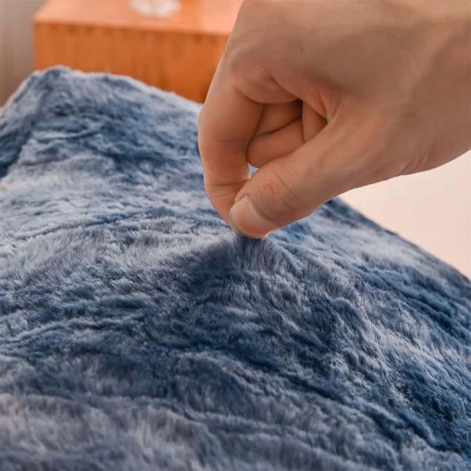 A Nice Night Faux Fur Reading Pillow Bed Wedge Large Adult Children Backrest with Arms Back Support for Sitting Up in Bed/Couch for Bedrest,Tie Dyed Navy