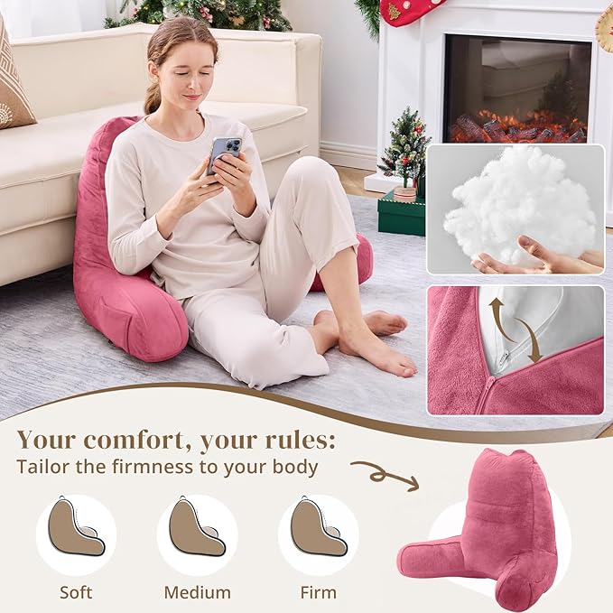 Sasttie Reading Pillow, Pillows for Reading or Relaxing – Ergonomic Support for Head, Neck, Back, and Lumbar, 21-Inch, Rose Pink