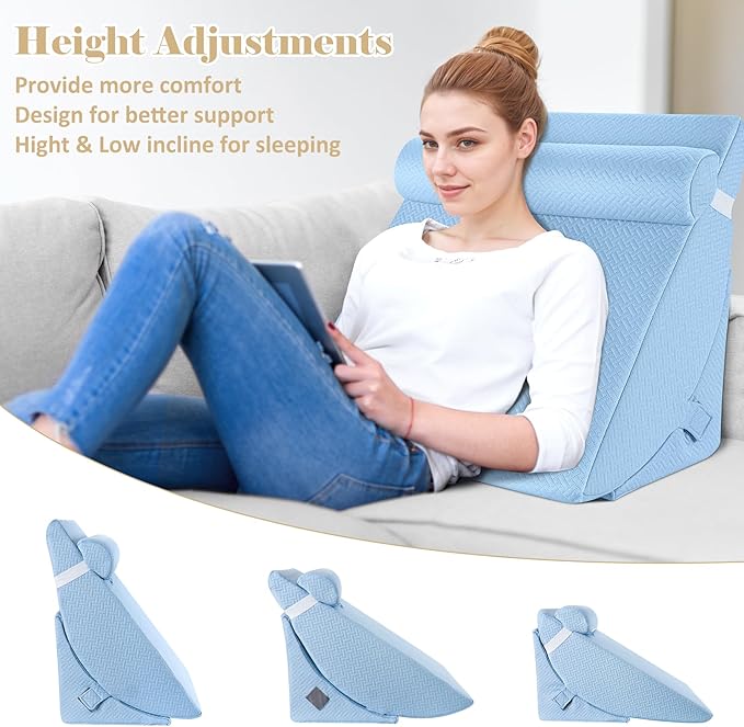 Bed Wedge Pillow for Sleeping, Adjustable Wedge Pillow Set for After Surgery, Elevated Triangle Pillow for Acid Reflux and Back Pain Relief, Post Surgery, Sleep Apnea, Back Suppor