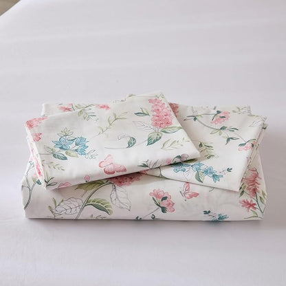 Duvet Cover King Size - 100% Nature Cotton Pink Floral Duvet Cover with Zipper Closure & Corner Ties,3pcs Soft & Breathable Pink Bedding Set with 2 Pillowcases 20"x36"