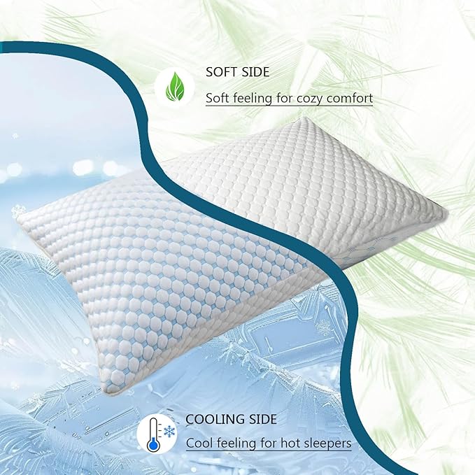 Cooling Pillows for Sleeping, Shredded Memory Foam Cooling Pillow for Hot Sleepers, Adjustable Cool Bed Pillows for Side Back Stomach Sleepers(Queen) 1