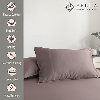 Bella Coterie | Luxury Bamboo Viscose Queen Size Pillowcase Set | 100% Organically Grown | Ultra Soft | Cooling | 2 Pcs [Mocha]