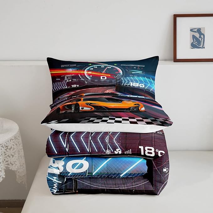 Feelyou Boys Race Car Twin Size Bedding Set Kids Racing Car Comforter Extreme Sports Comforter Set for Teens Cool Car Comforter Car Room Decor Car Sports Quilt Set 1 Comforter Set with 1 Pillowcase