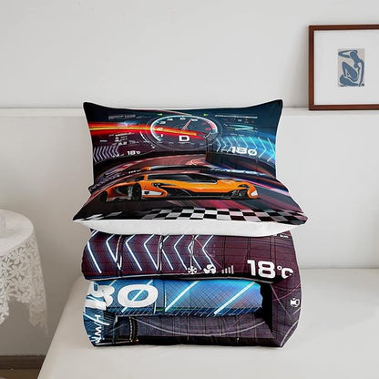 Feelyou Race Car Bedding Set Boys Extreme Sports Comforter Set for Kids Boys Cool Car Comforter Car Sports Quilt Set 1 Comforter Set with 2 Pillowcases King Size
