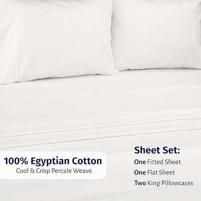 California Design Den California King Sheets Deep Pockets Set - Certified 100% Egyptian Cotton Sheets Set, Lightweight & Crisp Percale, Durable Luxury Bedding - Ivory