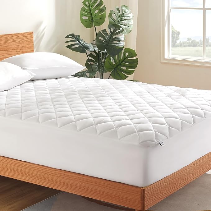 SLEEP ZONE Mattress Cover Queen Size Bed, Quilted Fitted Mattress Pad, Deep Pocket Mattress Protector Stretches up to 21 inches, Pillowtop Breathable Mattress Topper (White, 60x80)