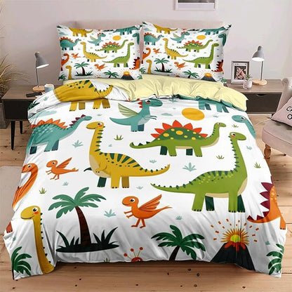Dinosaur Duvet Cover Sets Queen Size for Kids Boys Girls Teens, Cartoon Yellow Comforter Cover,1 Duvet Cover 69x90 Inches and 1 Pillowcase 20x26 Inches (Queen,No Comforter)
