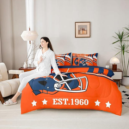 Erosebridal Cool Sports Helmet Comforter Set King, Football Bedding Kids Rugby Sports Decor Comforter + Flat Sheet + Fitted Sheet + 2 Pillowcases + 2 Throw Pillow Covers