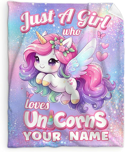 Personalized Unicorn Blanket with Name for Girls, Unicorn Gift, 60 x 50 Inches Lightweight Blanket for Unicorn Lovers, Warm Cozy Throw Blanket for Living Room, Bed, Sofa, Office