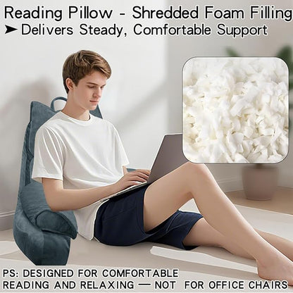 RRPAHWTV Reading Pillow for Bed with High Arm Rests ,Back Support Pillow for Sitting Up in Bed with Shredded Memory Foam for Reading, TV, Gaming or Relaxing on Floor（Charcoal Gray, Large）