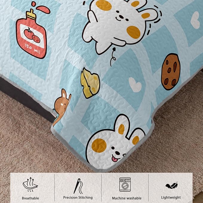 AILONEN Cartoon Cat Quilt Set Twin Size Cute Pet Cat Animal Theme Bedspread Coverlet for Kids Girls Boys,1 Quilt with 2 Pillowcases,Bed Cover