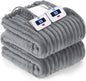 SEALY Electric Blanket Queen Size, Soft Ribbed Flannel to Sherpa Reversible Heated Blanket with Dual Control 10 Heat Settings & 1 to 12 Hours Auto-Off 84"x90" Machine Washable, Light Grey
