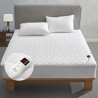 Heated Mattress Pad Full Size, Electric Mattress Pad Cover w/Single Control 8 Heating Settings, Bed Warmer w/ 4 Auto Shut Off Settings, UL Certified, Deep Pocket, Machine Washable, White