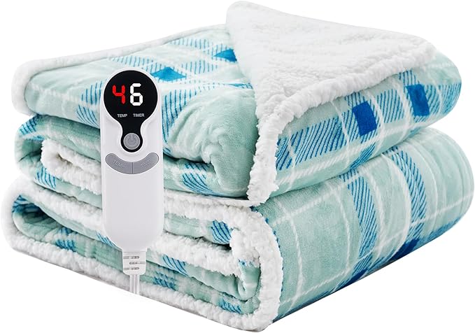 Electric Heated Blanket Full Size 72"x84" - Microplush & Sherpa Fabric Dual-Sided, 6 Heat Settings & 1-10 Hours Auto Off , Cozy Warming Throw for Home, Office, or Bed, Machine Washable，Mint Green