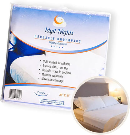 Washable Incontinence Bed Pads 36x37 (2 Pack) – Soft, Absorbent & Waterproof Mattress Protector with Tuck-in Sides – Reusable Twin Pads for Kids, Adults, Seniors & Hospital Beds