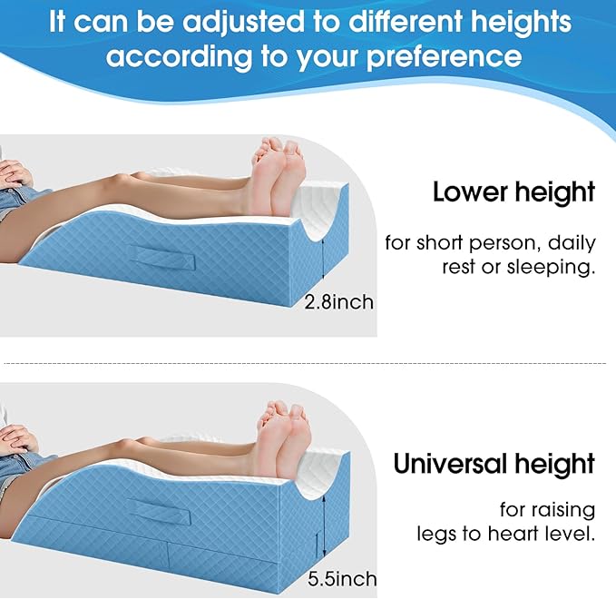 Elevation Pillows for Leg After Surgery, Memory Foam Adjustable Wedge Pillow for Injury or Rest, Ankle Pillow for Sleeping Blood Circulation Light Blue/Double Leg