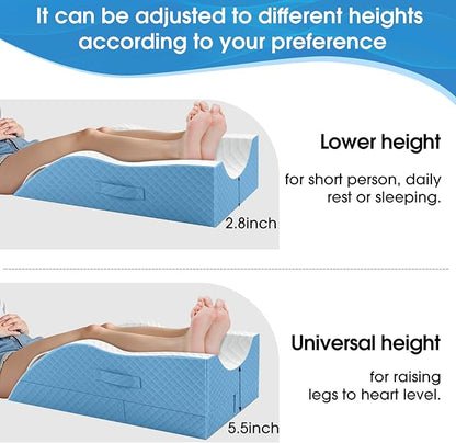 Elevation Pillows for Leg After Surgery, Memory Foam Adjustable Wedge Pillow for Injury or Rest, Ankle Pillow for Sleeping Blood Circulation Light Blue/Double Leg
