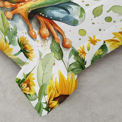 Cartoon Green Wild Frog Comforter 3Pcs Yellow Sunflower Bedding Full Tropical Amphibian Animal Quilt Set for Kid Teen Girl Boy Adult Botanical Leaf Bed Decor with 1 Comforter and 2 Pillowcases