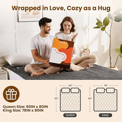 Bearhug Multi-Zone Electric Heated Mattress Pad Queen Size, Dual Control Bed Warmer with Memory & 11 Heat Level, 1-9H Auto Off, Individual Body &Feet Settings, Deep Pocket ETL Certified, Machine Wash