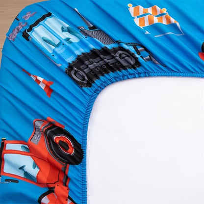 Holawakaka Kids Zipper Bedding Construction Truck Comforter Set, Boys Twin Size Excavator Tractor Digger Print Zippered Bed Sets, Child Dorm Zip Bedding