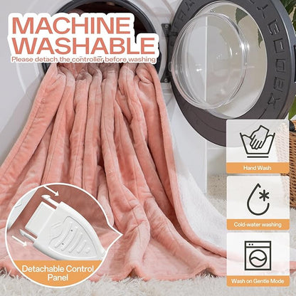 Electric Blanket Heated Throw, 50" x 60" Heated Blanket with 8 Heat Levels & 8 Hours Auto Off, Fast Heating Blankets Machine Washable with ETL Certification, Pink