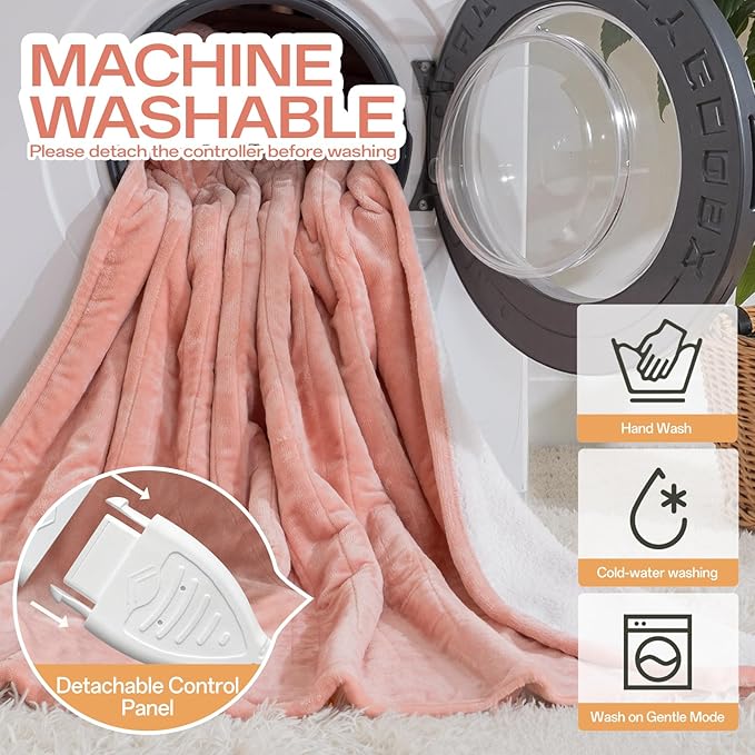 Heated Electric Blanket King Size, Dual Control Fast Heating Sherpa Blanket, 8 Heating Levels & 10 Hours Auto Off, Machine Washable with ETL & FCC Certified, Pink