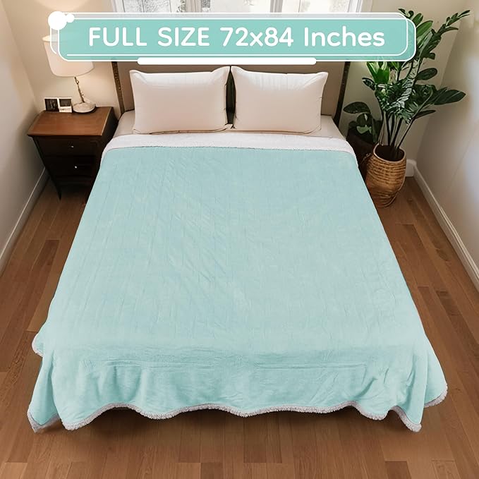 Electric Heated Blanket Full Size - 72"x84", Soft Flannel Heating Blanket, 10 Heating Levels, 1-12 H Auto Shut Off, Breathable Warm and Washable for Bed, Light Green